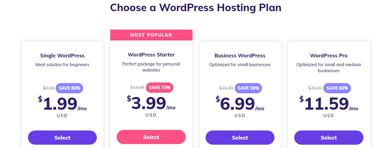 Тарифы хостинга для WordPress на Hostinger.com